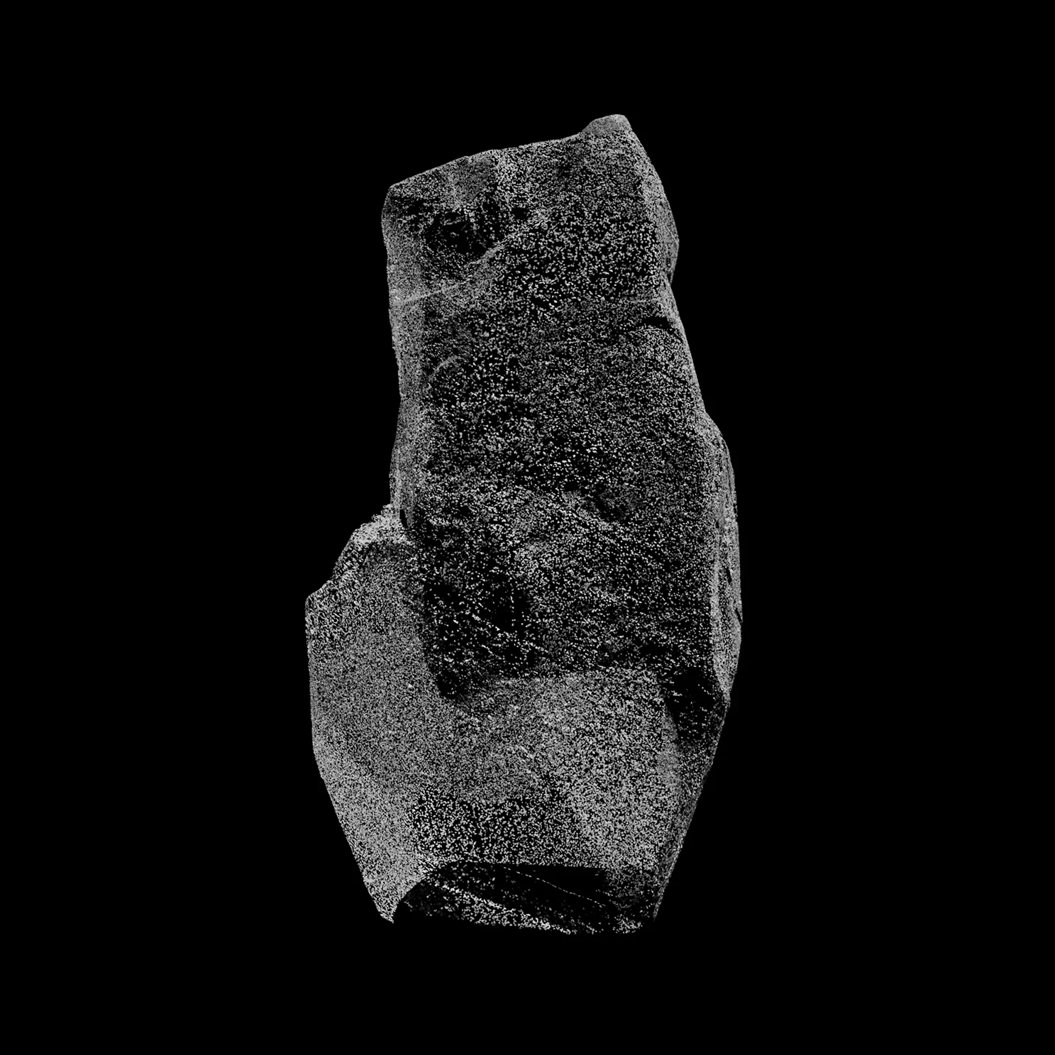 A 3D scan of a rock as a white point cloud on black