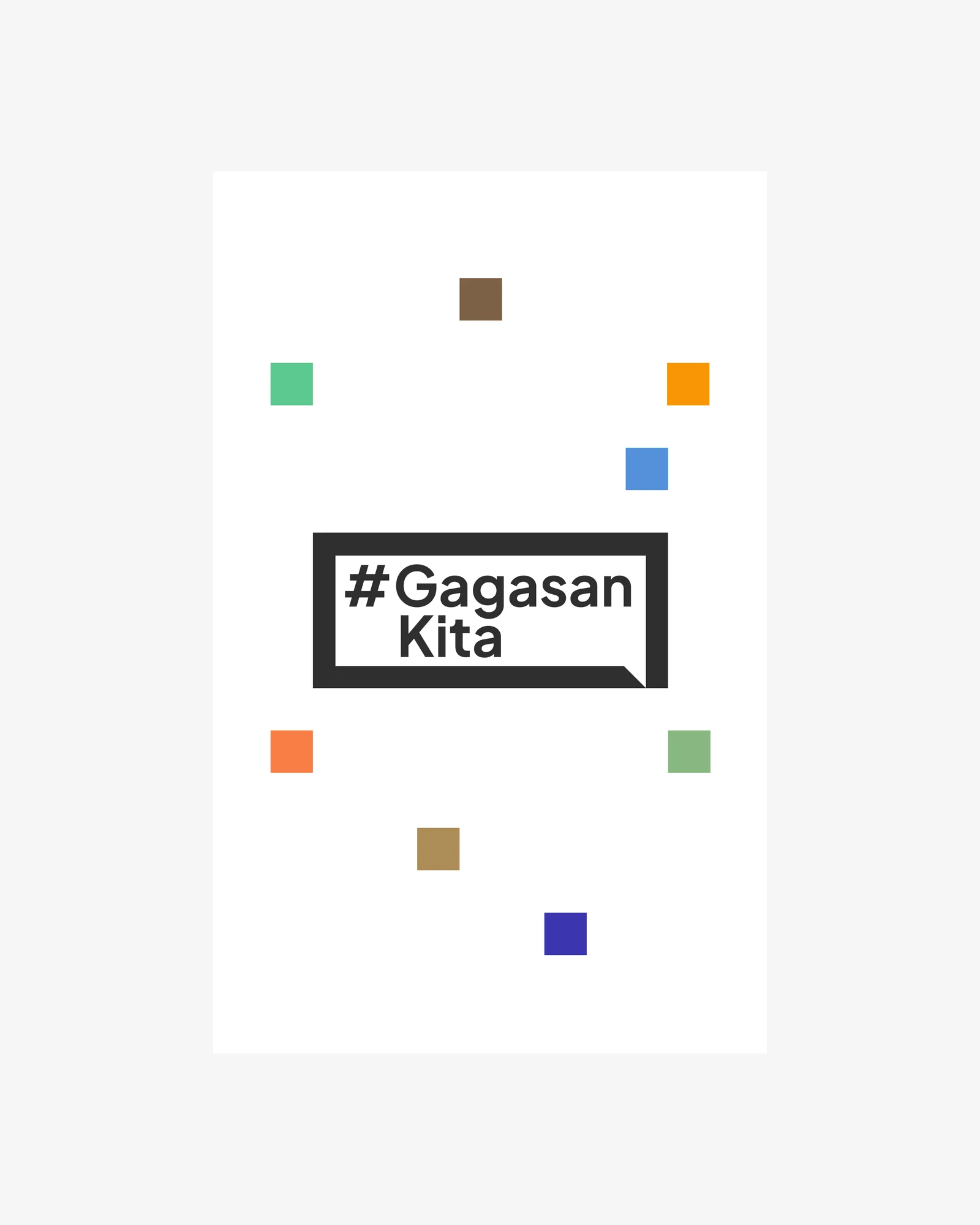 Gagasan Kita ID card in white: the speech-bubble logo surrounded by small coloured squares